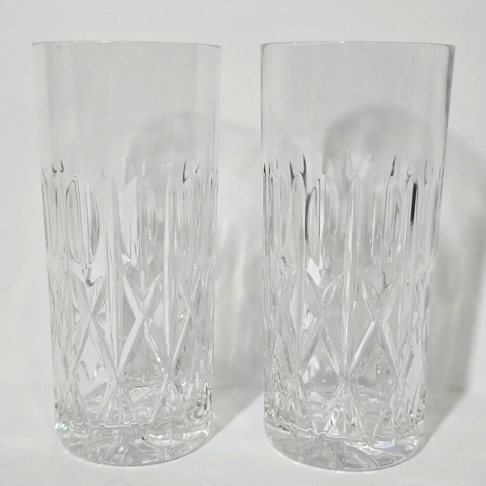 Vintage Lausitzer Cut Crystal Germany LA7 Highball Glasses Set of 2 Barware
